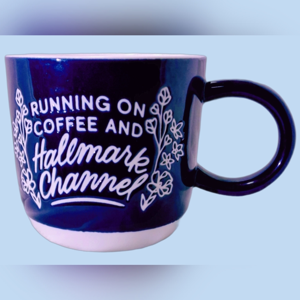 Hallmark Coffee Mug - Running on Coffee & Hallmark Channel - Blue Floral Design